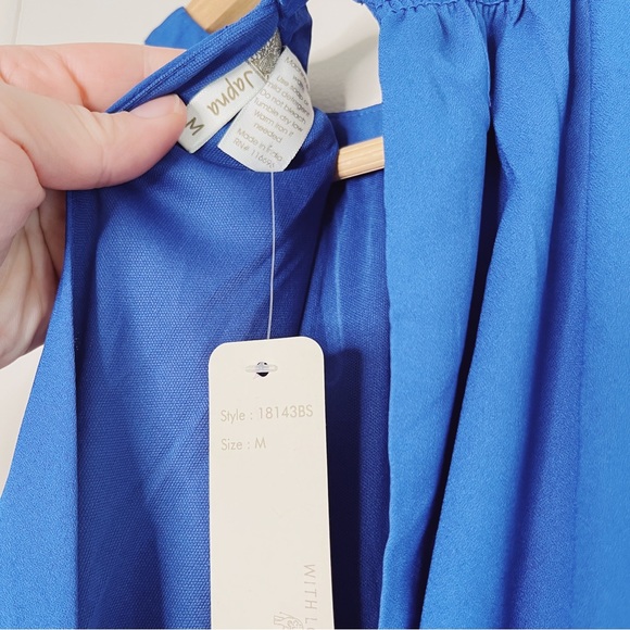 NWT Japna Royal Blue Halter Tiered Keyhole Back Smocked Waist Mini Dress sz M - Picture 6 of 8